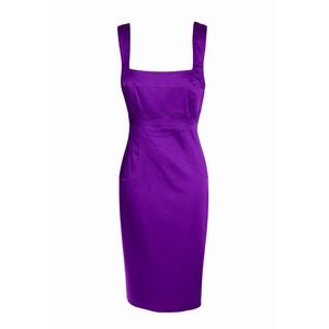 Lauren Ralph Lauren Purple Sheath Dress‎ Satin Midi Square Neck Cocktail SZ8